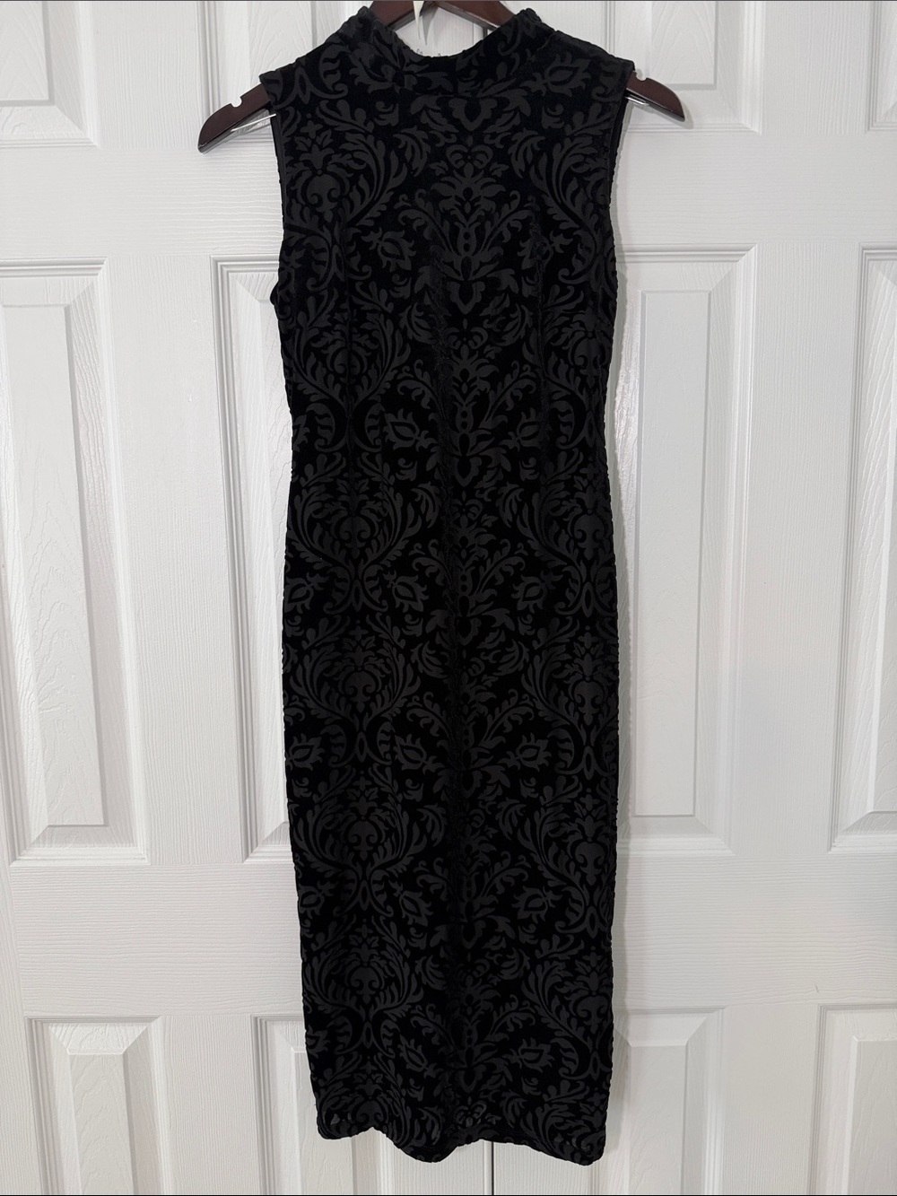 ECI New York Burnout Velvet Damask Sheath Dress Women’s S Mock Neck Whimsigoth